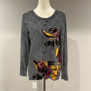 Women's‎ Black and White Floral button down cardigan size large